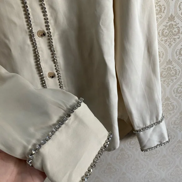 ZARA Limited Edition Bejewelled Cream Button Down Shirt - Picture 5 of 8